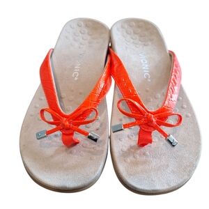 Vionic Bright Red Bella Flip Flops with Bow Accent 10